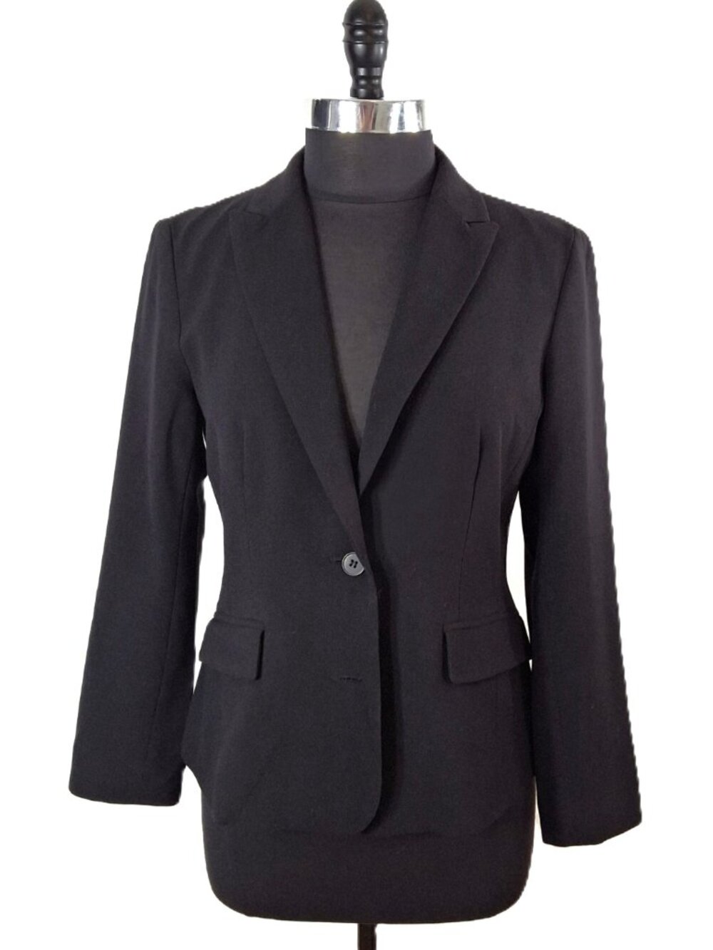 Femme Size 40/US 10 Black Single Button Tailored Blazer Jacket Fitted Suit